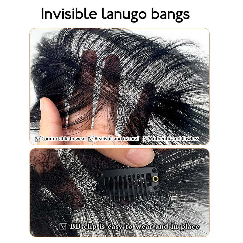 100% Human Hair Natural Forehead Fringes Hair 3D French Bangs Wig for Women Hair Pieces Head Curtain Piece Eight Shaped Bangs