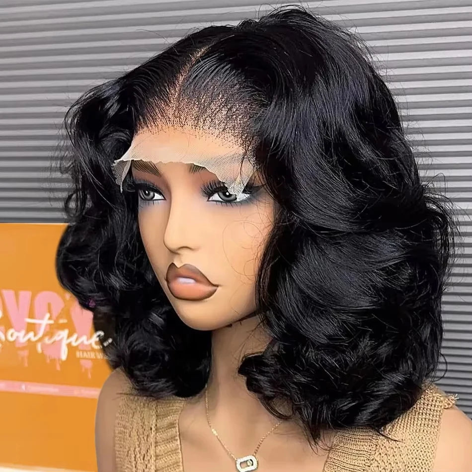 Umi 230% Glueless Human Hair Wavy 13x4 Transparent Lace Front Wigs For Women Body Wave Lace Frontal Wig Short Bob Wig Human Hair