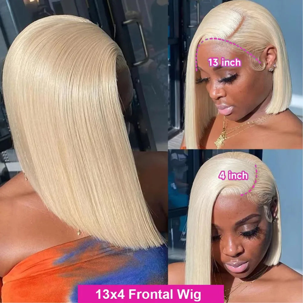 613 Blonde Short Bob Wig 13x4 HD Transparent Lace Frontal Wig Straight Hair Wig 100% Human Hair Wig 180 Density For Women