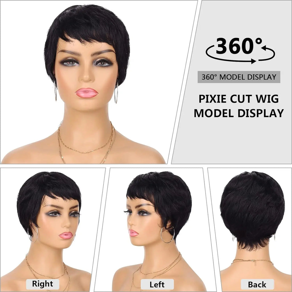 Wear and Go Wig Pixie Cut Human Hair Wigs for Black Women None Lace Front Wig Short Layered Wigs with Bangs for Daily Wear