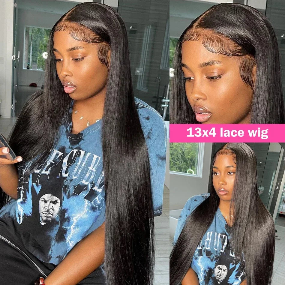 Black Straight Human Hair Wigs 13X6 Hd Lace Frontal Wig 30 40 Inch 13X4 Brazilian Pre Plucked Front Wig For Women 250 Density