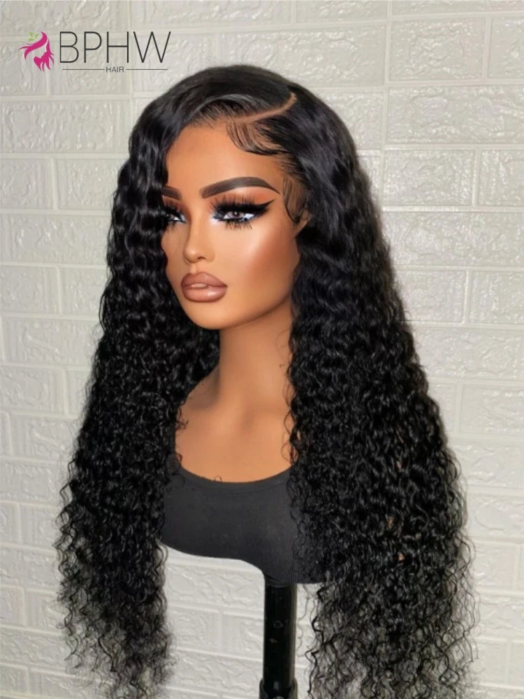 Water Wave Frontal Wig Human Hair Curly Human Hair Wig Transparent Lace Wig 13x4 Water Wave Wigs 200 Density Natural Color Wigs