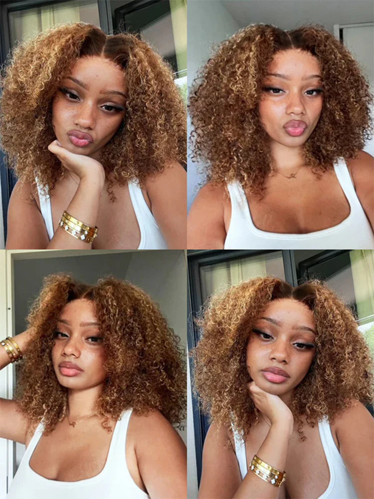Highlight Ombre Honey Blonde Human Hair Wigs For Women 13x4 Curly Lace Front Wig Human Hair Burmese Curly  Wig Brazilian 250%
