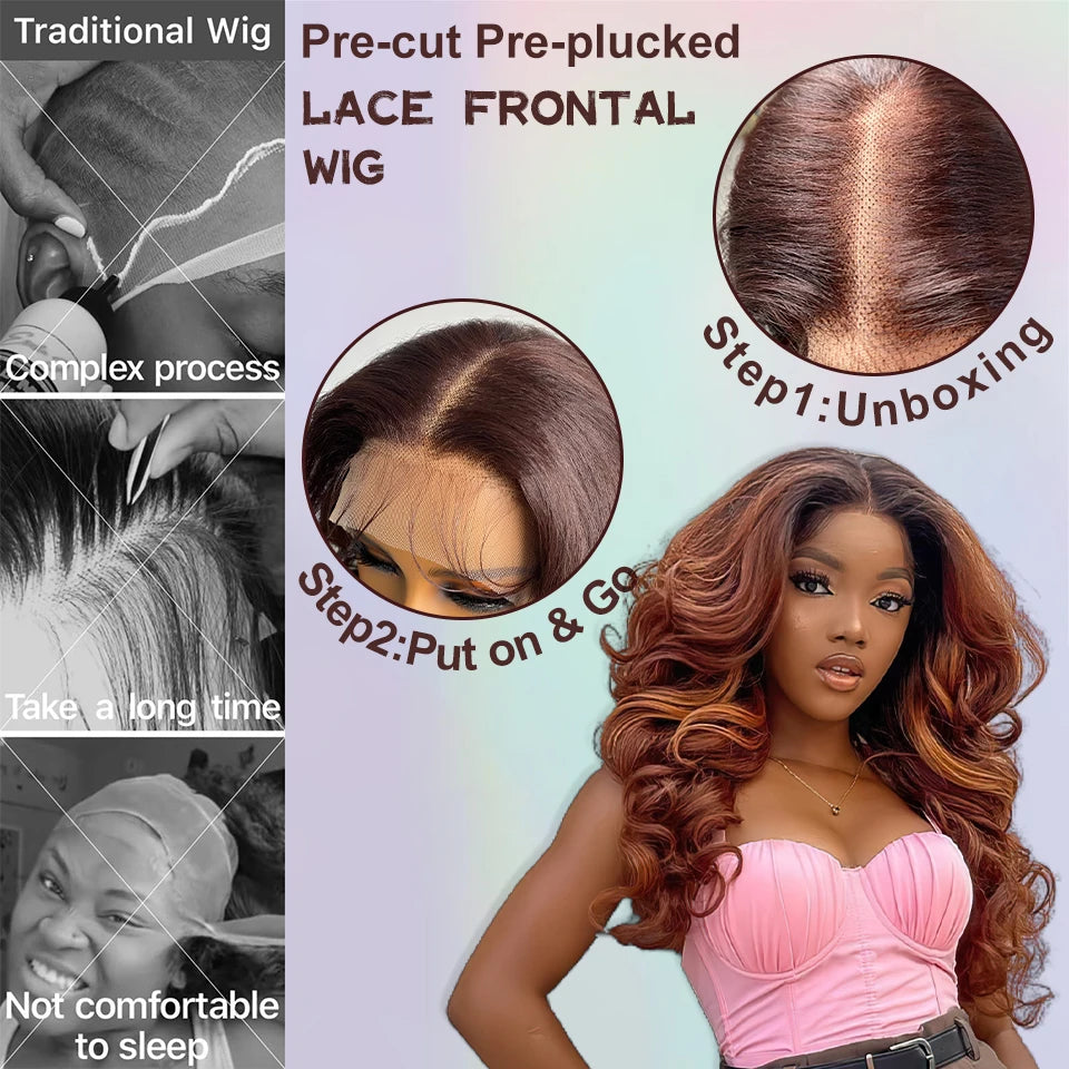 Latisha HD Synthetic Lace Front Wigs Curly Pre Plucked Lace Frontal Wig with Bangs for Women Highlight with Babyhair 24Inch