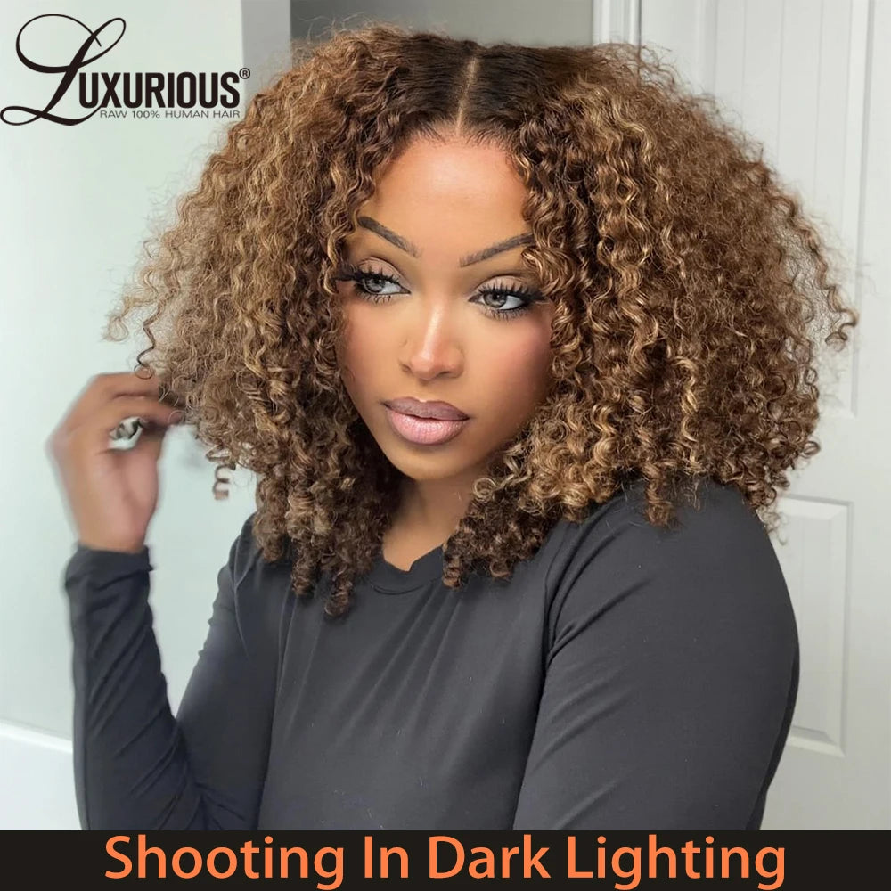 Highlight Ombre Honey Blonde Human Hair Wigs For Women 13x4 Curly Lace Front Wig Human Hair Burmese Curly  Wig Brazilian 250%