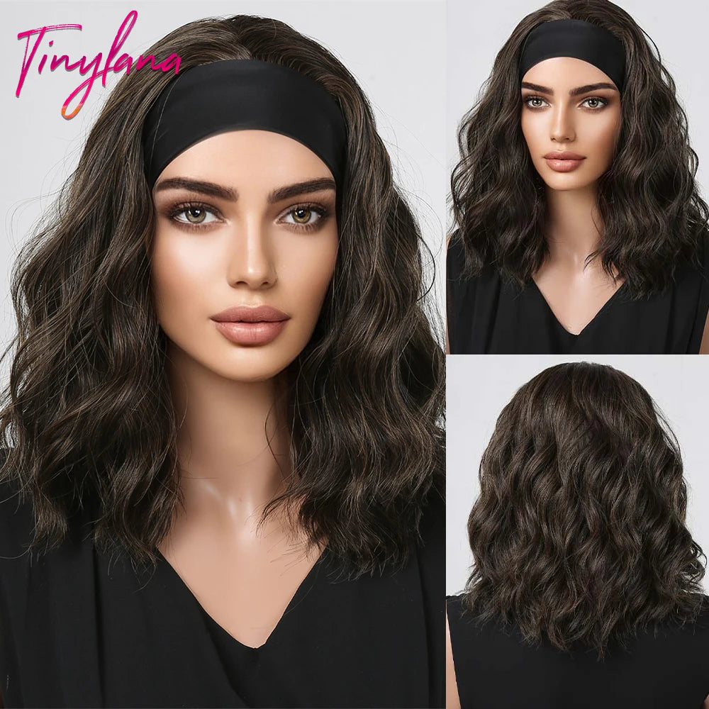 Curly Headband Synthetic Wigs Natural Black Long Women's Headband Wig Deep Water Wave Bohemian Hair For Black Women Fake Hair