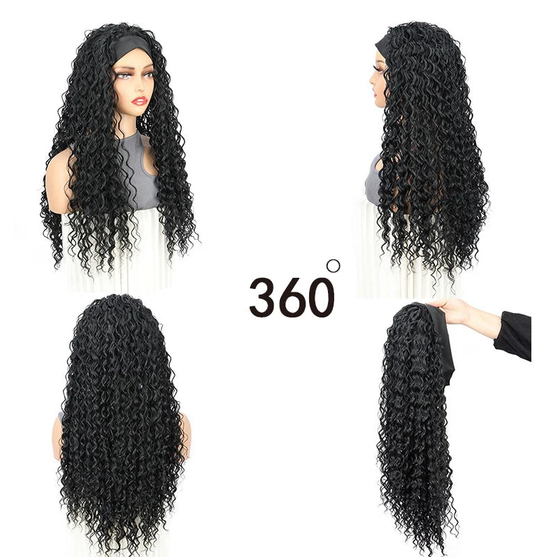 26Inch Synthetic Long Kinky Curly Headband Wigs for Black Women Heat Resistant Hair Band Wig for Daily Party Use