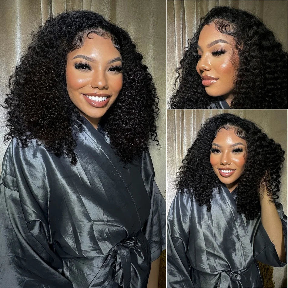 Curly Short Bob Wigs 13×4 Lace Frontal Human Hair Pre Plucked 100% Human Hair Deep Wave 4x4 Lace Front Closure Bob Wig For Women