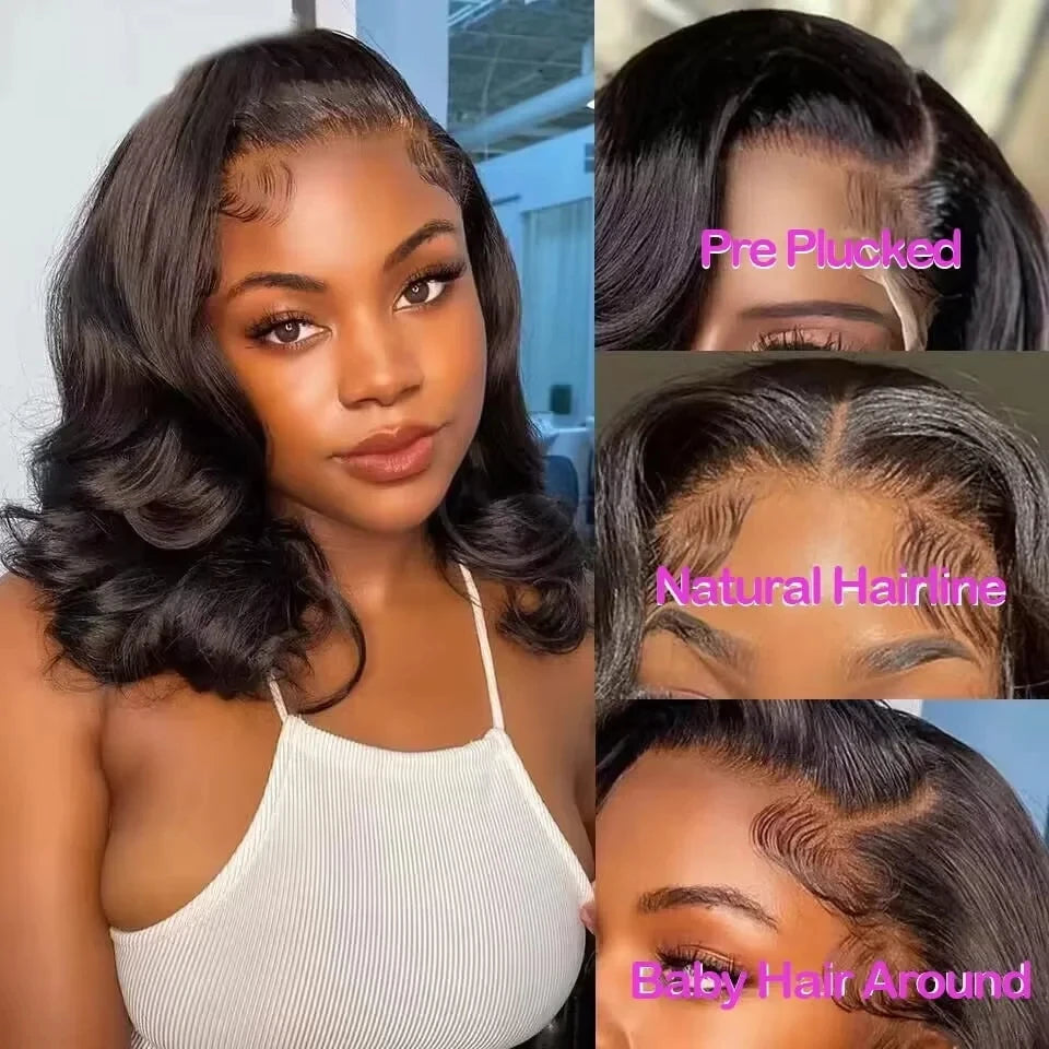 Umi 230% Glueless Human Hair Wavy 13x4 Transparent Lace Front Wigs For Women Body Wave Lace Frontal Wig Short Bob Wig Human Hair