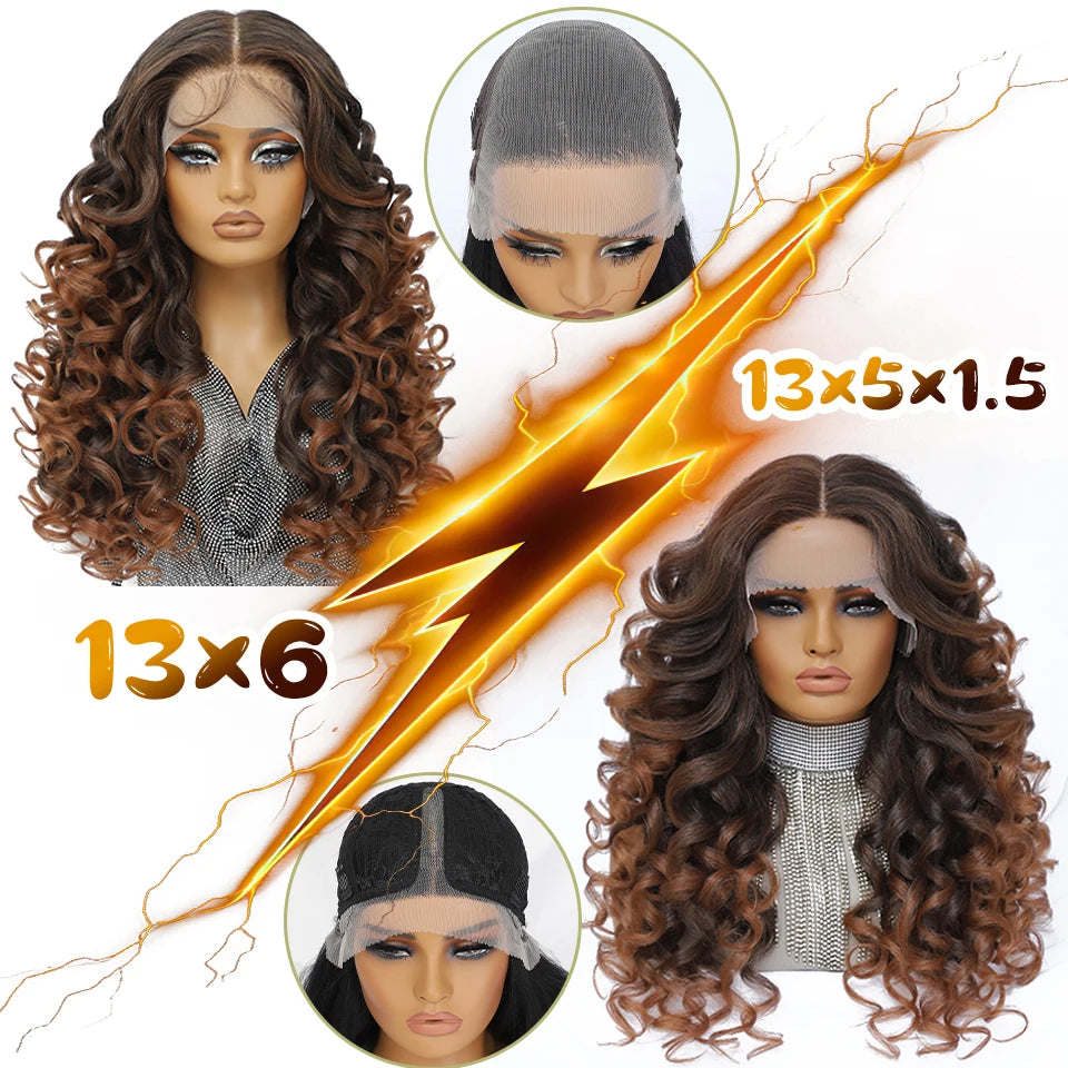 Latisha Synthetic HD Lace Front Wigs Curly Pre Plucked Lace Frontal Wig with Bangs for Women Highlight 13X6 13X5X1 with Babyhair