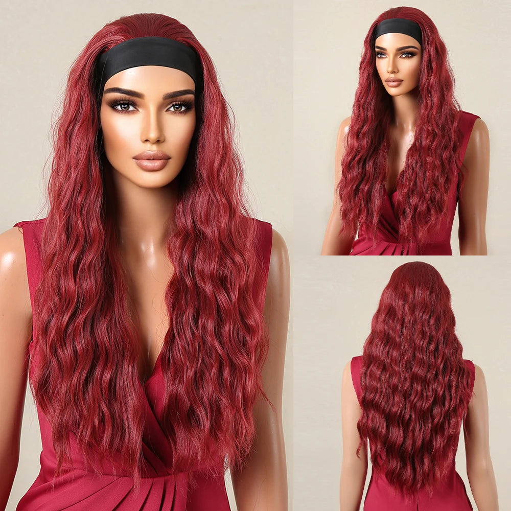 Headband Synthetic Wigs Long Afro Kinky Curly Golden Blonde Platinum Ombre Wig for Black Women Use Water Wave Wig Heat Resistant