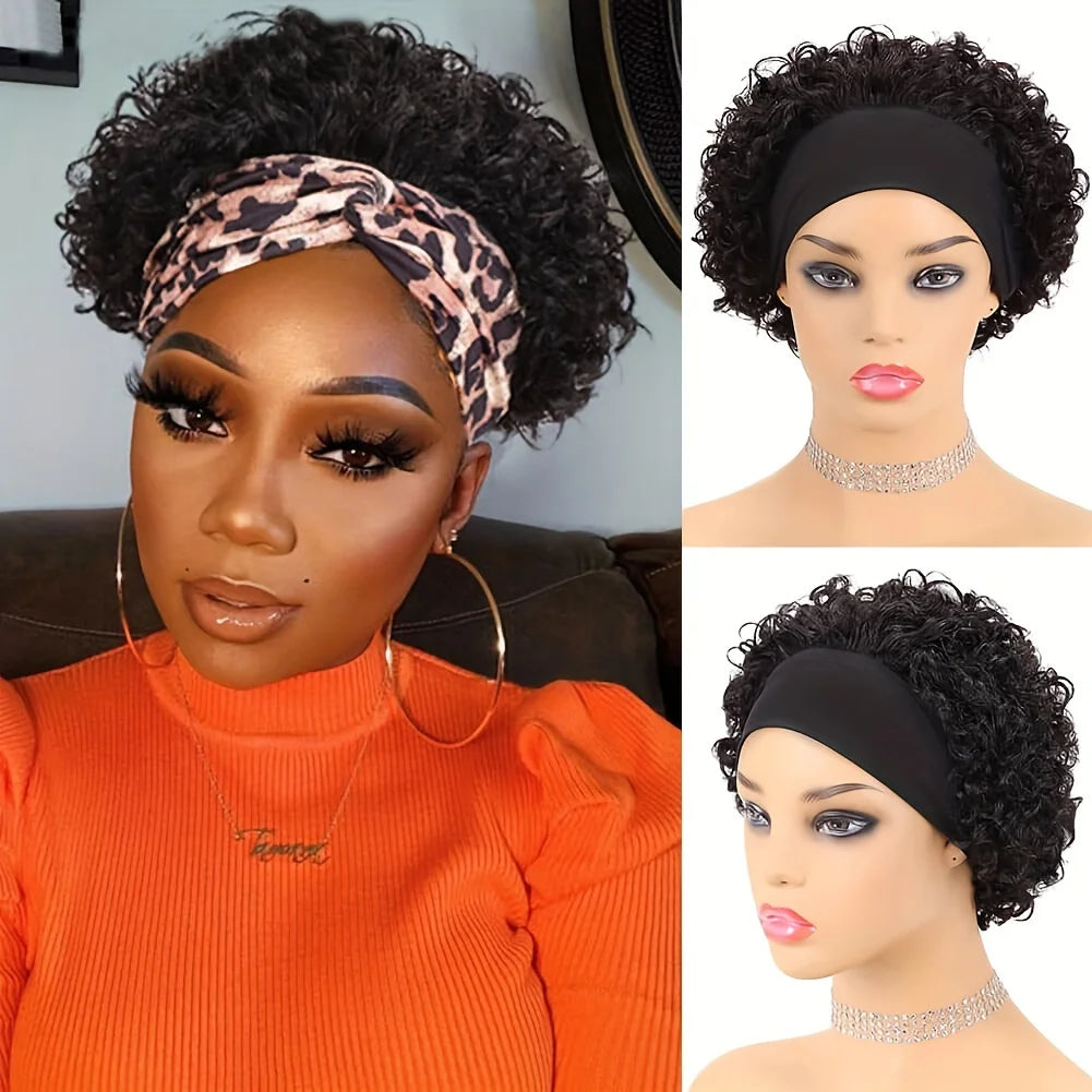 Headband  Wig Short Curly Human Hair Wig Brazilian Wigs For Black Women Remy Full Machine Made human hair wig