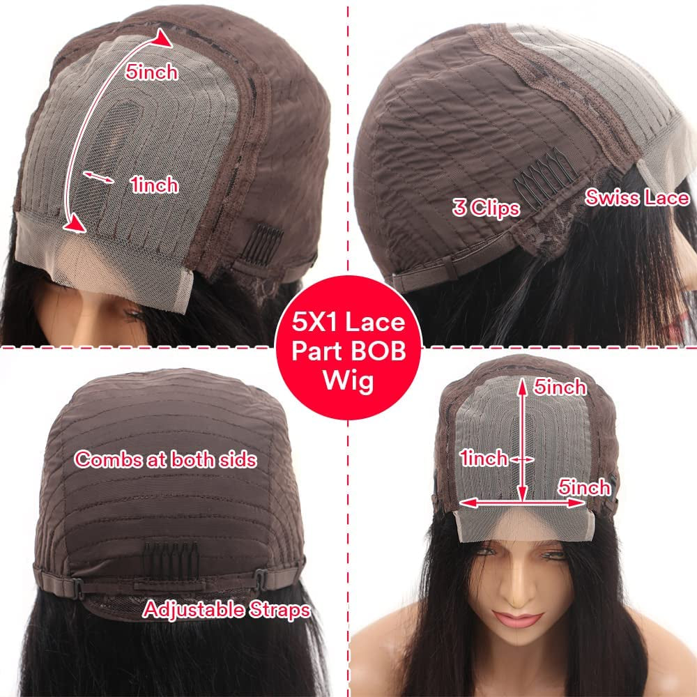 Bob Wig Human Hair Wigs for Black Women Straight Short Bob 5X5X1 Glueless HD Lace Front Wigs Human Hair Pre Plucked Bleached Knots with Baby Hair Natural Hairline (12Inches, Straight Bob Wig)